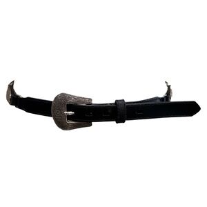 Black Genuine Leather Belt with Silver Buckle Western GUC